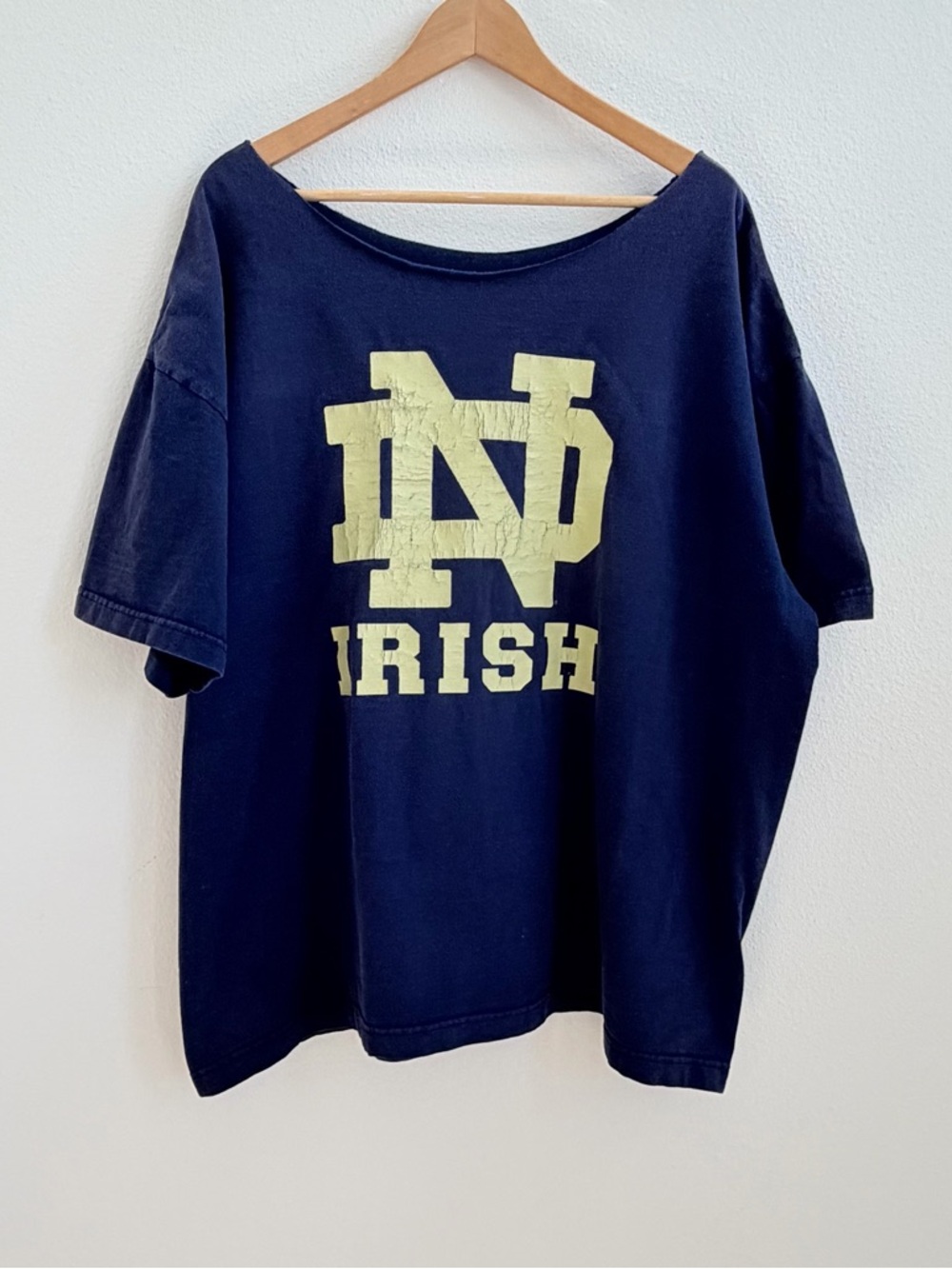 Notre Dame Irish off-the-shoulder graphic tee